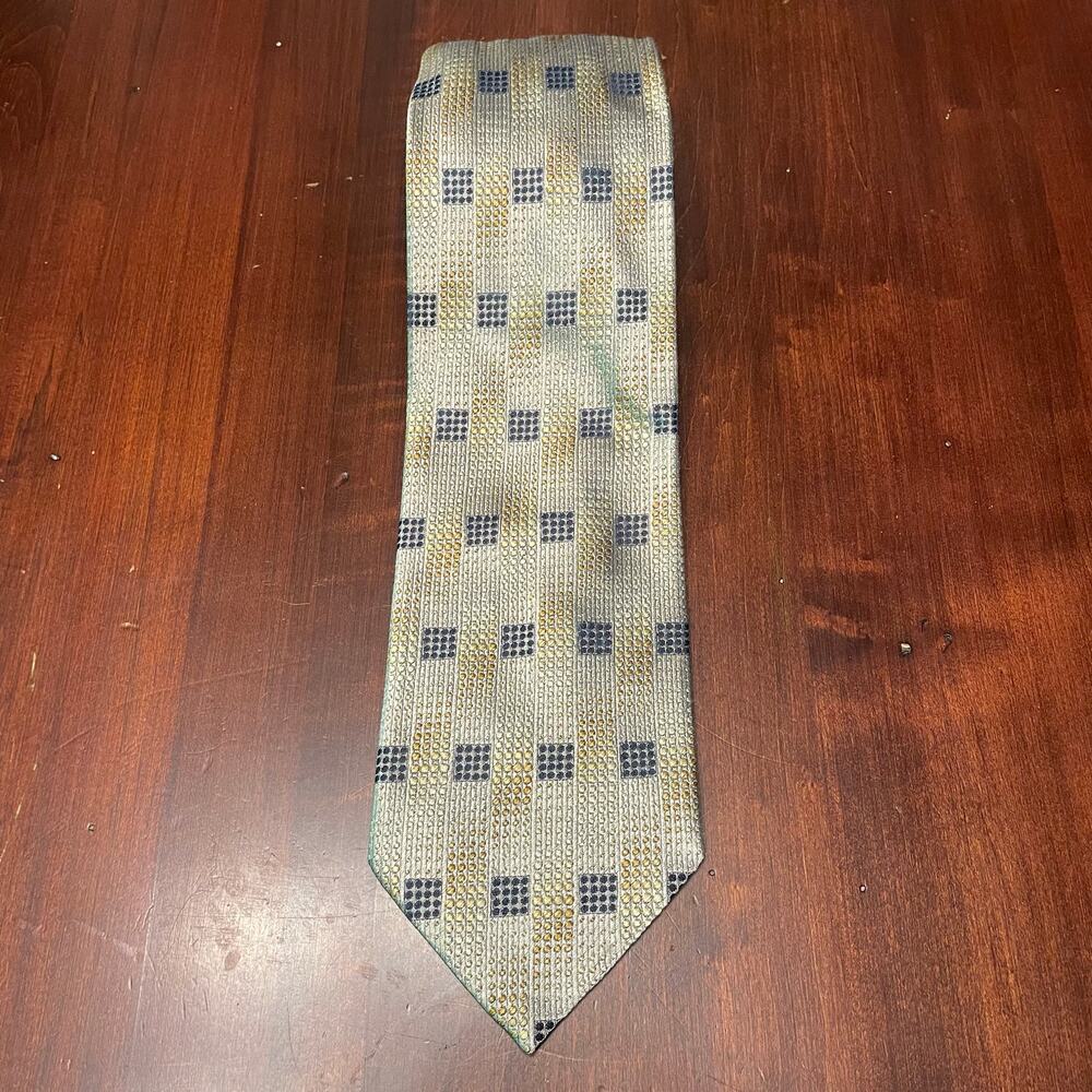 Pronto Uomo 100% Silk Tie Gray Gold Beige Geometric Men Necktie Italy